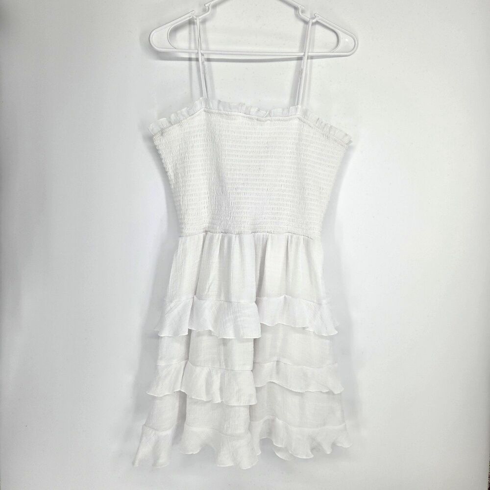 Trixxi Bridget White Smocked Ruffle Tiered Mini Dress XL Cottagecore Coquette